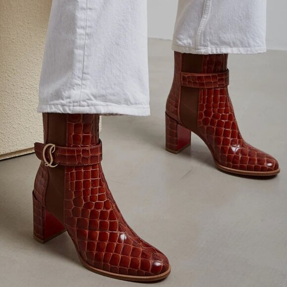 Christian Louboutin CL CHELSEA BOOTY 70 Croc Ali Ankle Boots Heel Bootie - Picture 4 of 16